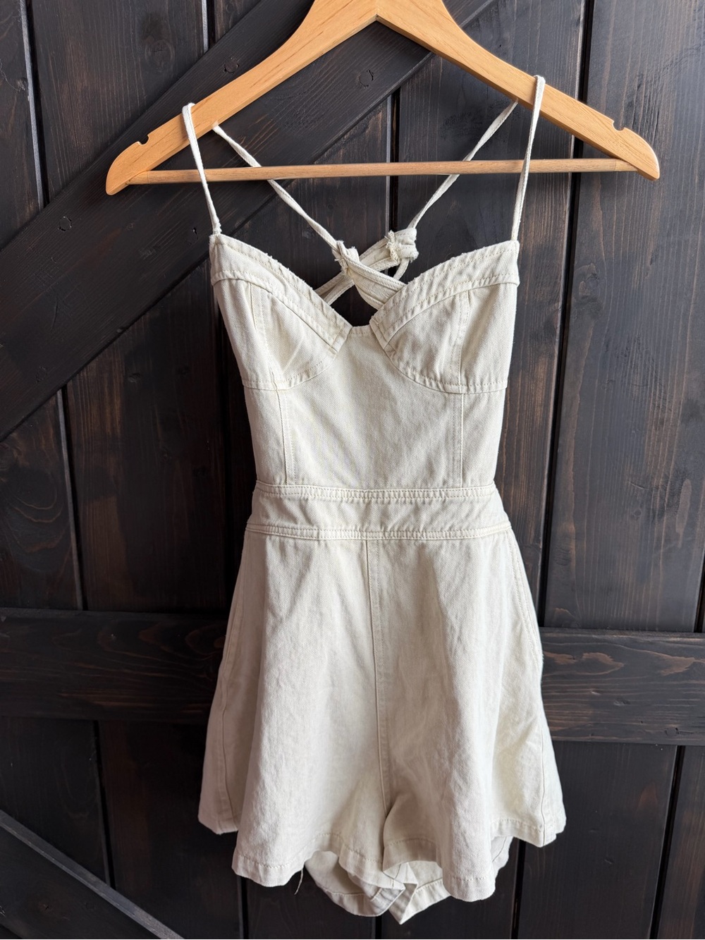 NWT Cream Denim Strappy Romper S - Picture 2 of 10